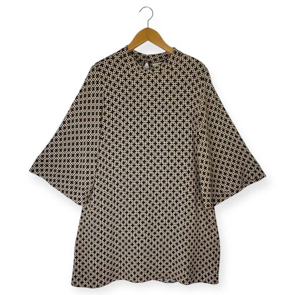 Richard Allen H&M Printed Bell Sleeve Dress 12 Black Gold Chainlink Geometric - Picture 1 of 9